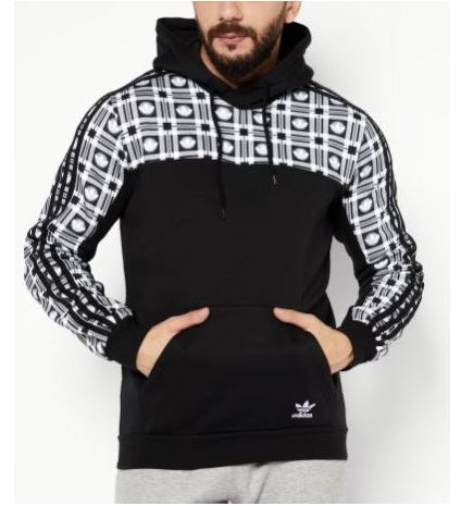 Adidas Originals Aop Hoodie Mens Black White Bolt Sports