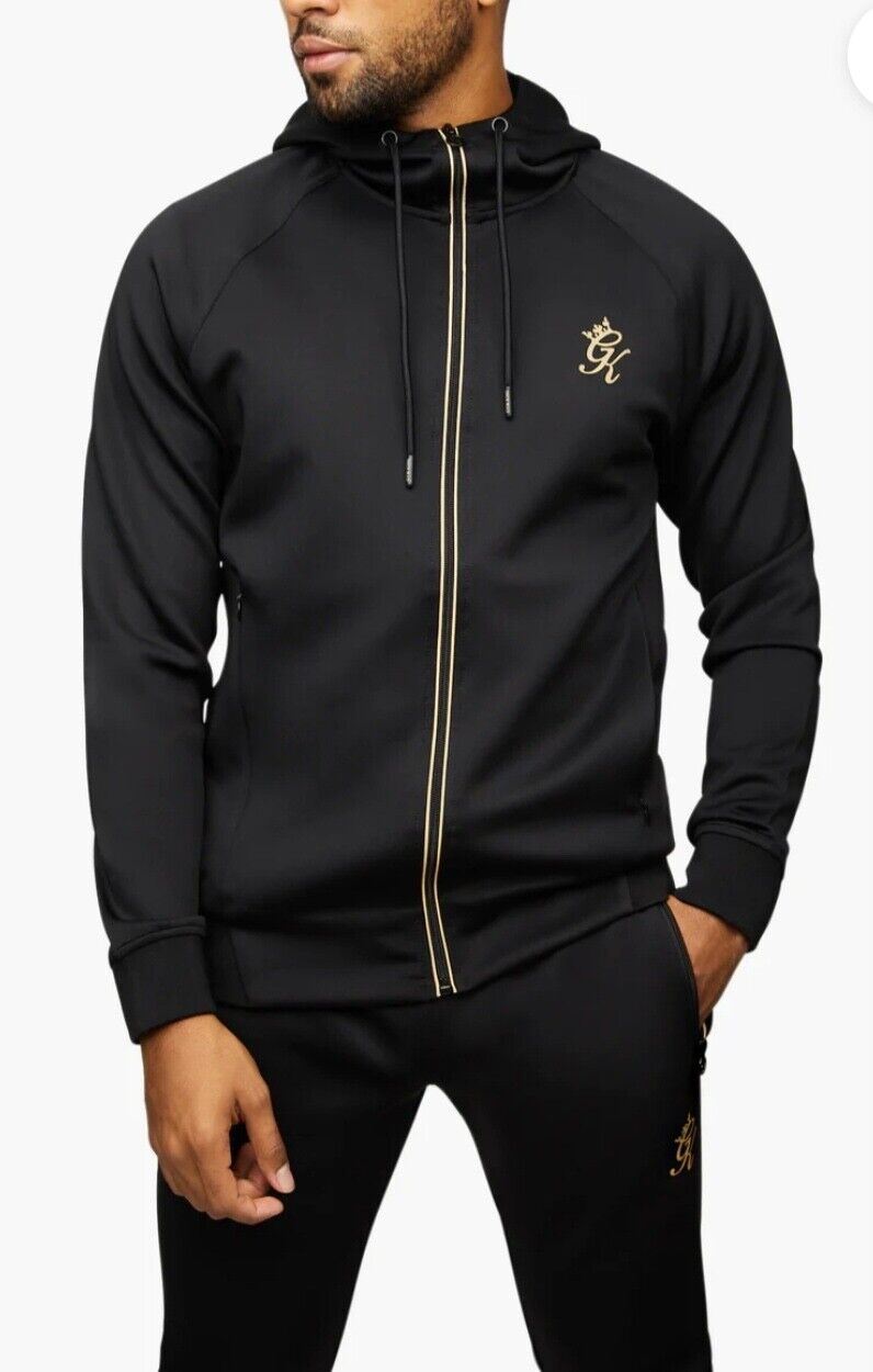 Gym King Full Zip Poly Tracksuit Mens Black Gold Bolt Sports